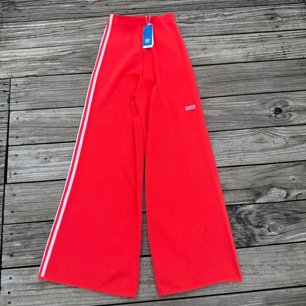 NWT Adidas Originals Red Orange Wide Leg Knit Track Pants Women’s XS